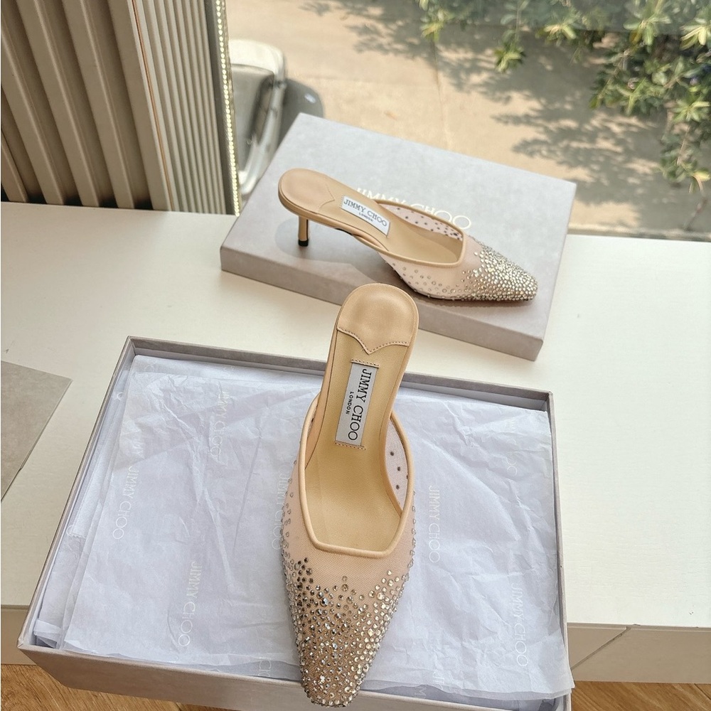 Jimmy Choo Nude Crystal-Embellished Pointed Mule - Picture 7 of 9